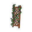 © farmer queen - Wooden garden trellis with climbing ivy and purple flowers, outdoor landscaping element, rustic yard decor, vector illustration