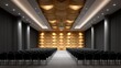 © buraratn - Modern conference room with elegant decor featuring wooden wall design, rows of black chairs, and soft lighting for professional events and presentations