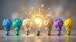 © Masque - A glowing light bulb symbolizes an innovative breakthrough and a smart idea amidst crumpled paper bulbs.
