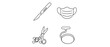 © Kashif - Vector icon set collection of 4 surgical and healthcare administration icons featuring a sharp scalpel, medical face mask, surgical scissors, and operating room light for medical design.