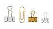 © RK graphics - Set of binder clips and paper clip variety metallic.