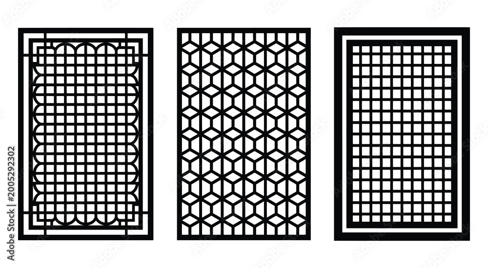 Hexagonal Cladding Pattern Decorative Laser Cut Lattice Panel Set with Arch Grid, Isometric ...