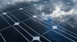 © newlifestock - Global Infrastructure, Solar panel close up with reflected cloud sky and repeating cell pattern conveying clean energy optimism