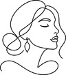 © Rahul Dev - Continuous line drawing Minimalist line art woman face, continuous one line drawing, elegant female portrait, black and white vector illustration