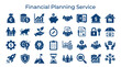 © Iconique Studio - Financial planning service icons set representing finance business growth investment strategy and wealth management concepts on blue background