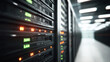 © Bonsales - Server computing equipment running in a modern data center, network cables plugged into a panel with glowing port lights