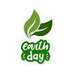 © Taiba - Stylized 'Earth Day' typography in green with two vibrant green leaves above the text.