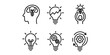 © Tania - Black line of lightbulbs and a head with ideas and innovation concepts light bulb inspiration in white background