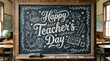 © Nazrul Art24 - Happy Teachers Day Chalkboard Typography with School Doodles Background