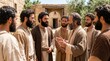 © Svitlana Vorotniak - Apostle Paul preaching in Damascus. Man of faith speaking to group of men in ancient clothing. Biblical scene from Acts of the Apostles, spreading truth about Jesus. Historical concept.