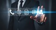 © Turjo - Business professional interacting with digital interface icons for communication and networking