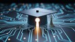 © Design Store - Digital education revolution a graduation cap illuminates a circuit board network symbolizing future learning