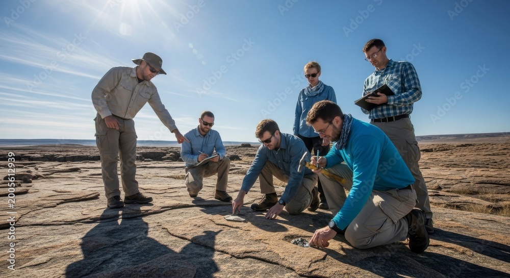 Geologists examine rock formations outdoors Stock Photo | Adobe Stock