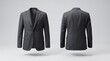 © kentang - The front and back of a sleek black blazer mockup are displayed on a clean, minimalist background, showcasing its design and texture from both perspectives.