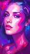 © Zam - A vibrant, stylized portrait of a woman with bright pink and purple hues