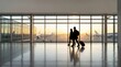 © spyrakot - Travelers walking with luggage in airport terminal at sunrise