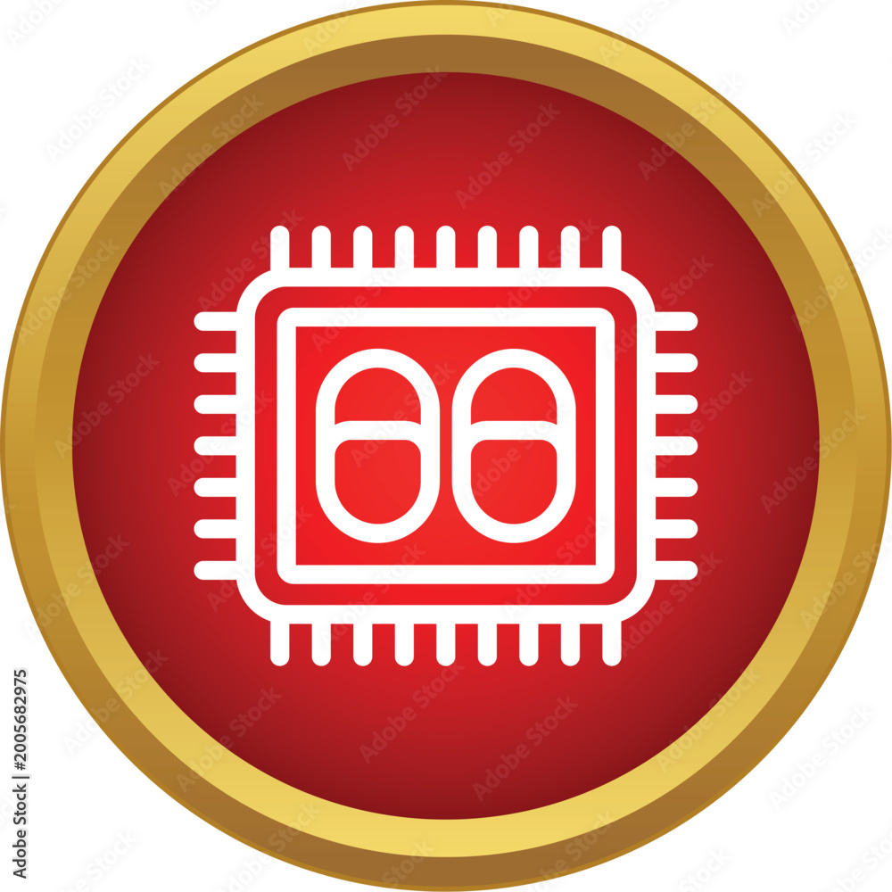 Computer microchip with two core symbols representing processing power ...