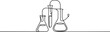 © MstMoushumi - lab chemical glass continuous one line drawing, Minimalist glassware for laboratory research, Laboratory glass equipment sign.one line Art icon drawing vector