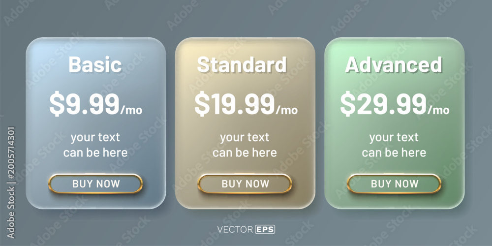 Three Subscription Modern pricing table with three subscription plans Basic, Standard, and ...