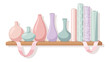 © Zahid - Colorful vases and books on a wooden shelf with ribbons