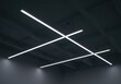 © Sayfar - Abstract view of a minimalist white rectangular light panel suspended from a high ceiling, emphasizing clean lines and modern architectural geometry, blank, illumination, suspended