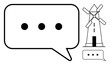 © robu_s - Communication, dialogue, conversation, rural imagery, simplicity, conceptual design. A speech bubble with ellipsis and a windmill outline. Communication and conversation concept
