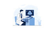 © hartono - Doctor operating ultrasound machine, displaying fetal sonogram on screen, medical technology concept