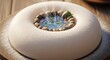© RaffaStock - Dessert circulaire artistique avec fontaine décorative sur une surface en bois