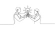 © SYAFRIDA - concept of shared innovation and collaborative idea exchange between two individuals in a minimalistic line art style