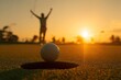 © Fauzi - Golfer celebrates victory as ball sinks into the cup at sunset