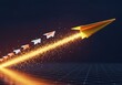 © Shamim - Golden paper airplane leading a group of white paper planes with light trail