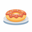 © hari - Illustration of a single donut with orange frosting and sprinkles on a plate