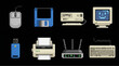 © Misbakhul alip - Retro Computer Technology Pixel Art Icon Set with Vintage Monitor and Floppy Disk