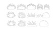 © M - Minimalist bush line art icons, set of 12 garden shrub vector illustrations, simple black and white foliage plant outlines for landscape design