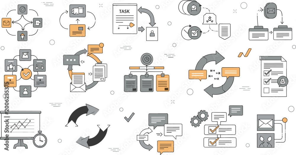 Workflow Management and Business Process Vector Set with Task Flow ...