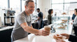 © Hifzhan Graphics - Smiling Barista Serving Coffee and Donut in Modern Cafe