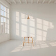 © Yulia - Wooden easel with blank white canvas in bright sunlit artist studio with window shadows