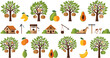 © msttaniyaakter - Tropical Fruit Tree and Rural Farm Collection with Papaya, Banana, Orange, Village Elements, and Agriculture Scenes in Flat Vector Style
