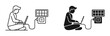 © Samad02 - Solar energy laptop charging icon set, outline and solid silhouette, white background, vector illustration