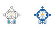 © saijid - Collaborative brainstorming and digital device communication icon set showing people around a central idea symbol with mobile phones for teamwork technology and creative group discussion