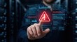 © Visionary - Futuristic cybersecurity interface showing critical threat alert, firewall breach detection, SQL injection attack vector, AI analysis dashboard, network protection system.