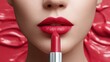 © MoodFrame - Woman applying vibrant red lipstick, close-up beauty shot with cosmetic product