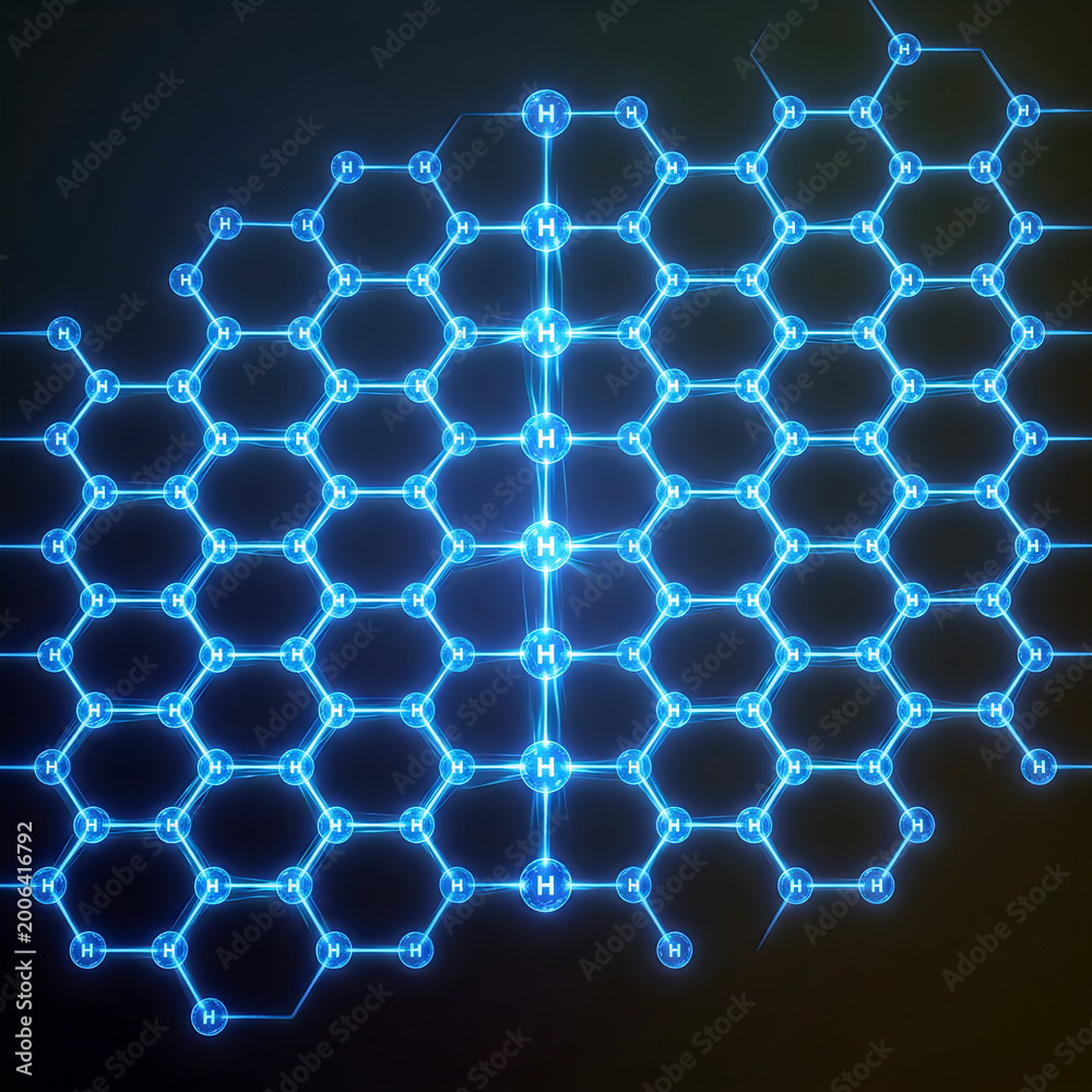 H202 Pattern Graphene structure visualization with hexagonal pattern and hydrogen ...