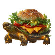 © Asamura - Hamburger Turtle: A whimsical illustration of a turtle with a hamburger shell, combining the slow pace of nature with a delicious fast-food favorite.