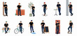 © Siji - Collection of flat character illustrations featuring a young man in casual attire engaged in different urban activities and poses.