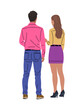 © Creative_Juice_Art - Back view of a man and woman standing together. They appear calm and connected, facing forward. Their clothing suggests a casual or semi-formal outing. Perfect for illustrating teamwork, partnership