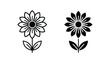 © Smooth - Daisy flower icon set with outline and solid black silhouette variants for floral design projects and botanical graphic design elements