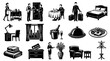 © yachyah - Hotel Service Icons: Black  White Line Art of Staff, Rooms, Food, and Amenities