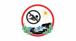© afai - Circular emblem depicts forbidden swimming, sunny coast, waves, and greenery