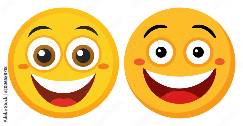 Smiling Between Two Cheeks Two happy smiling emoji faces with wide open mouths and blushing cheeks ...